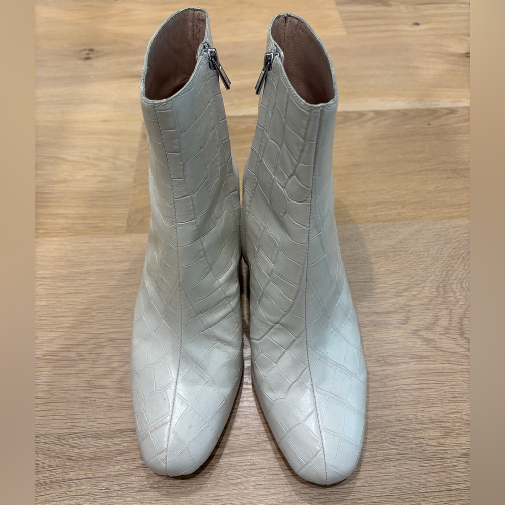 Loeffler Randall White Croc-Embossed Ankle Boots